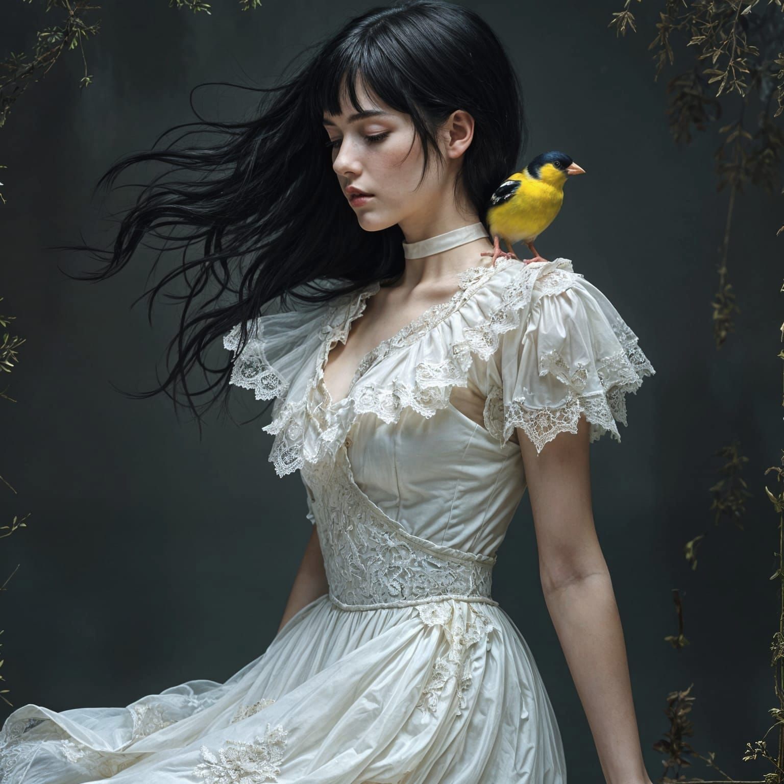 Girl with Goldfinch in Warm Muted Tones