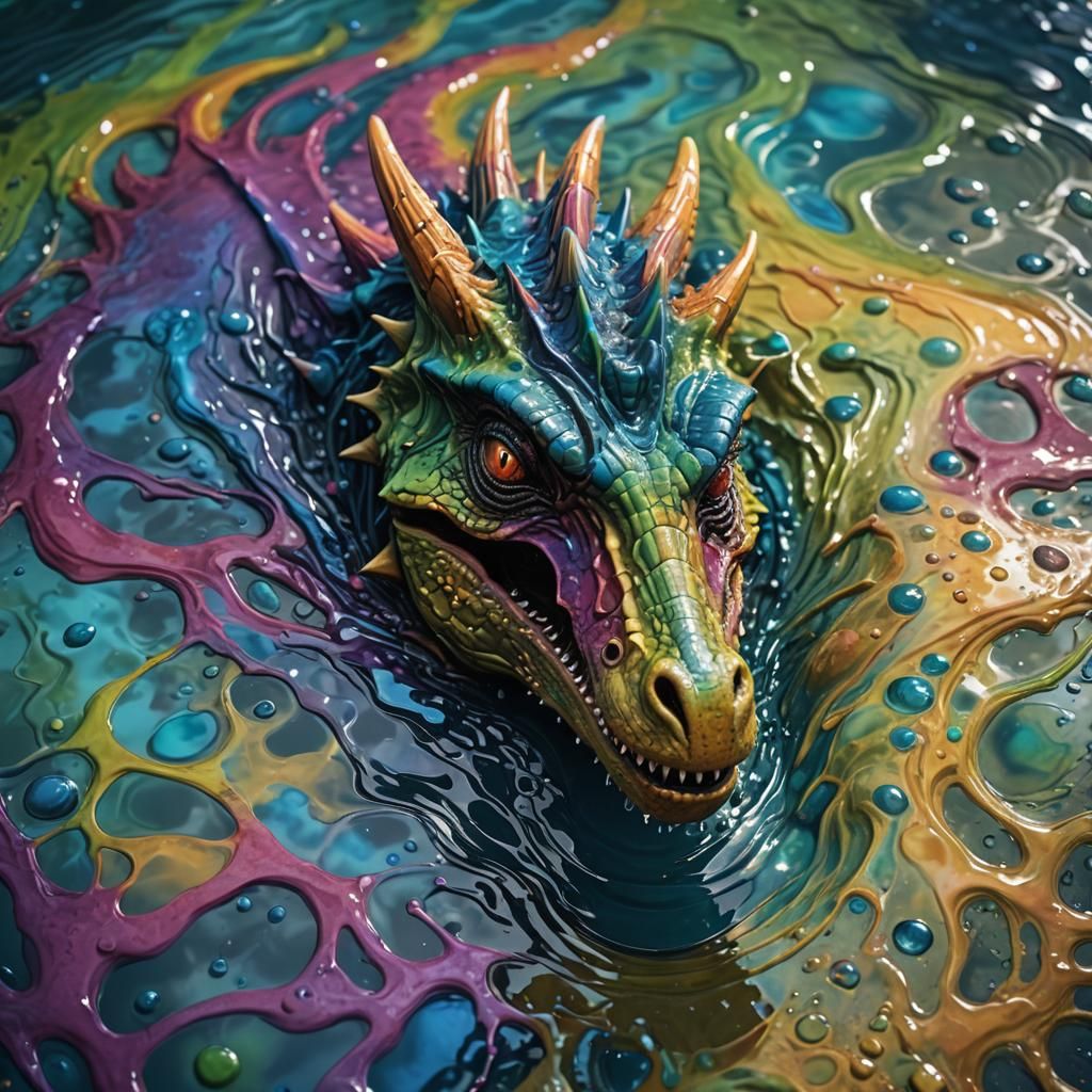 Colorful Water Dinosaur in Hyperrealistic Splash Art