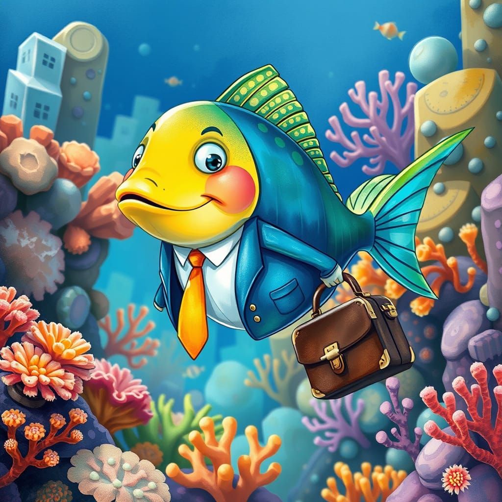 Dapper Fish Seeks Employment in Whimsical Underwater Metropo...