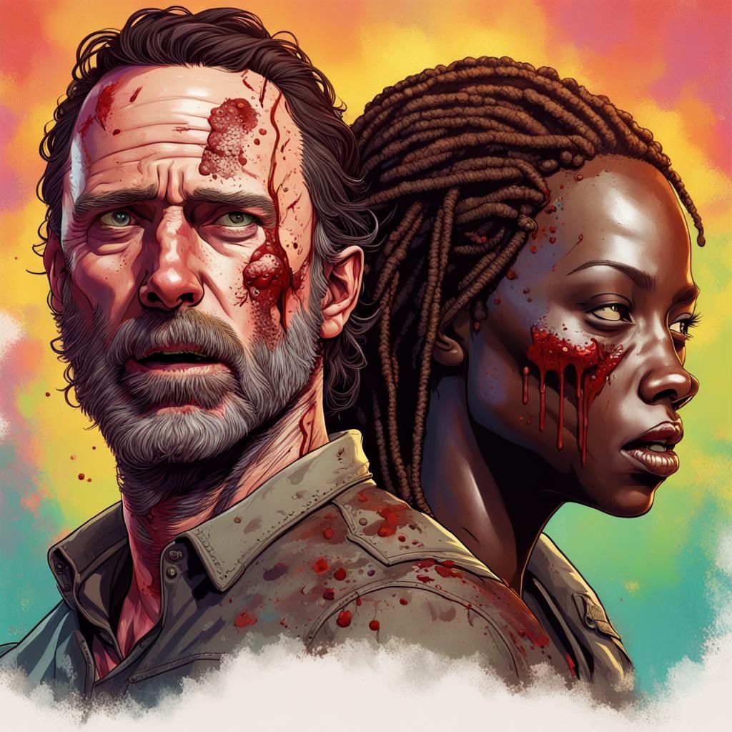 Rick and Michonne as Zombies: Hyperrealistic Concept Art