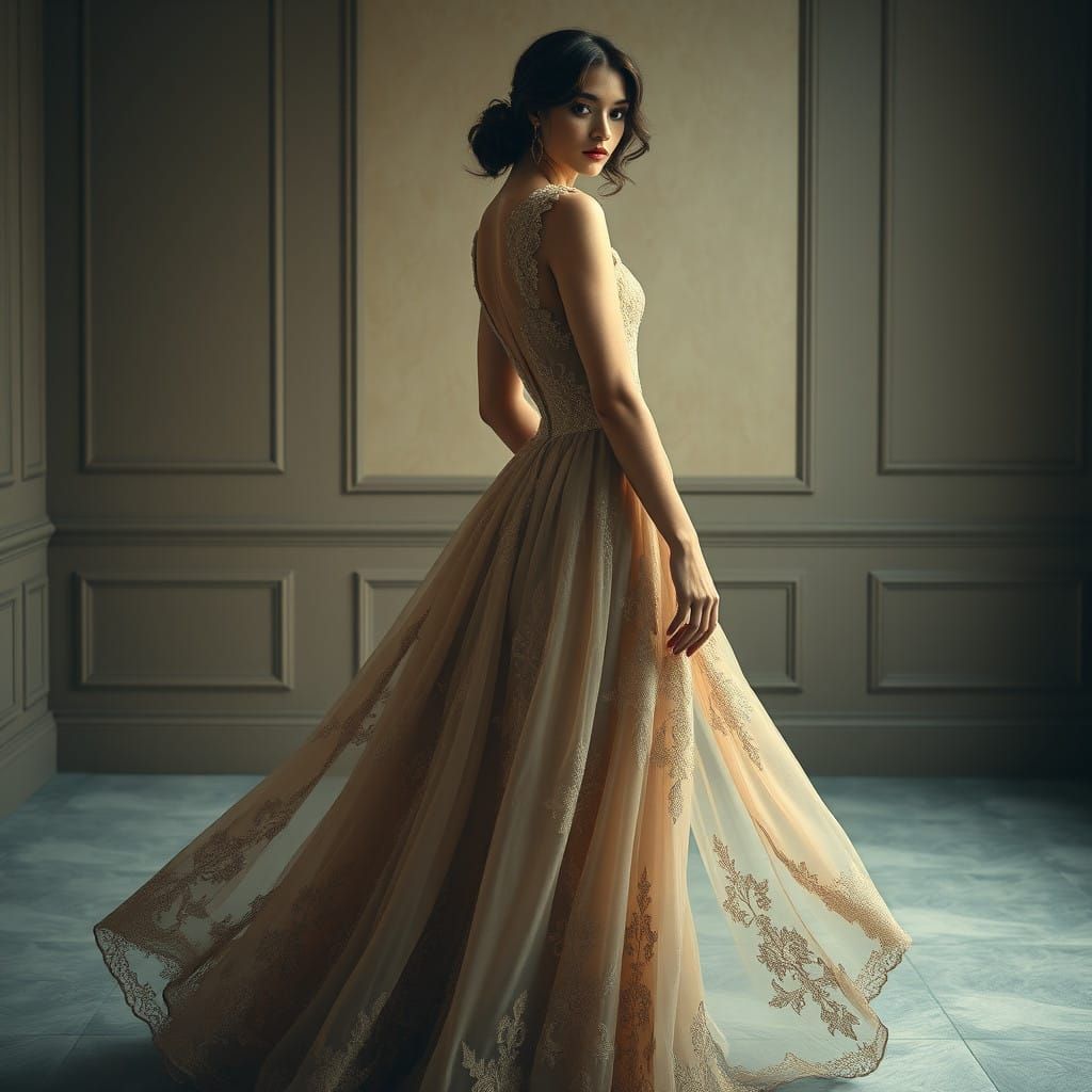 Elegant Woman in Luxury Evening Gown, Inspired by Impression...