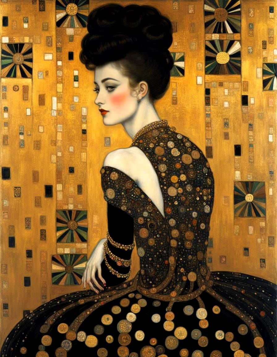 Klimt-Inspired Woman in Gilded Gown