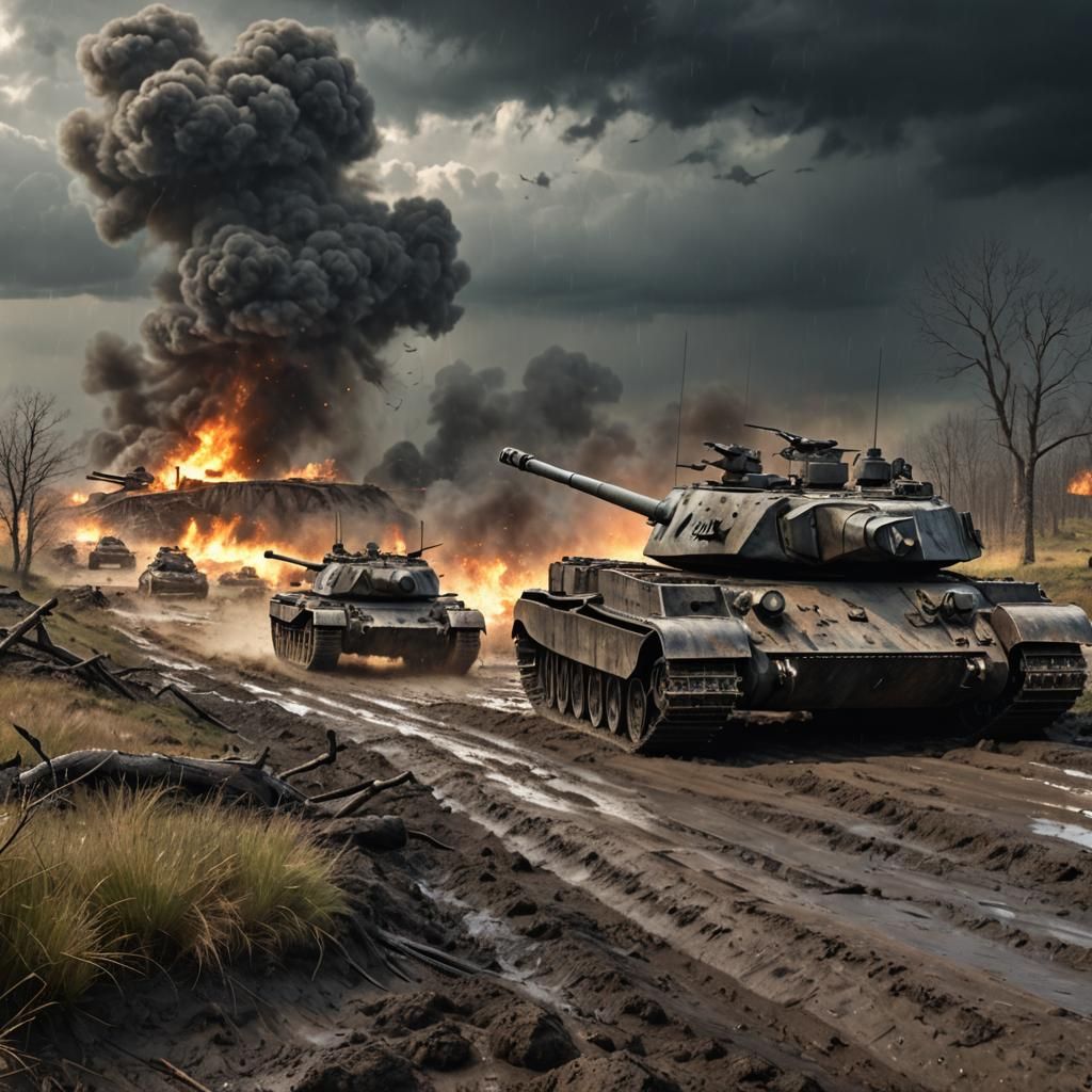 1st SS Panzer Division Tanks in Battle, Digital Art
