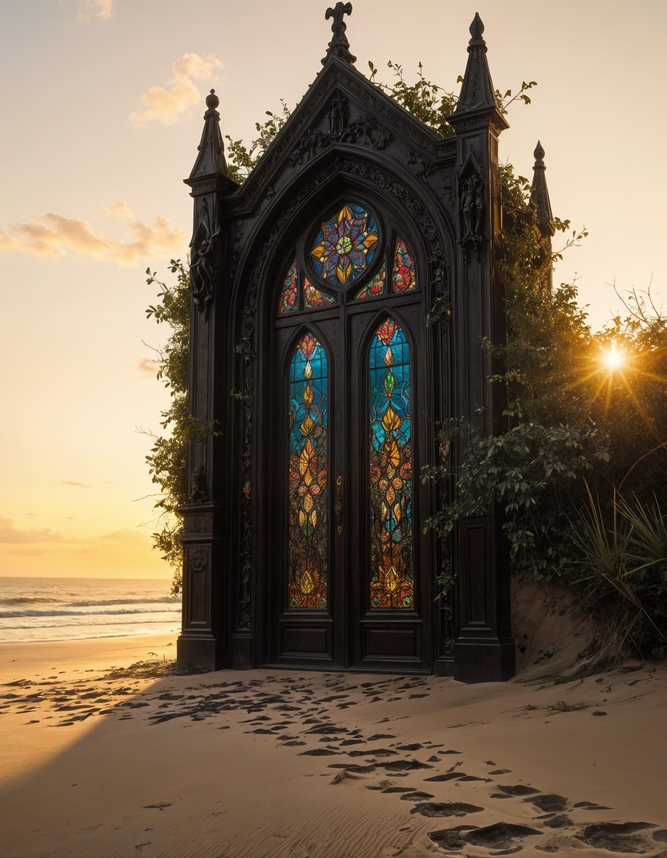 Gothic Mahogany Door on a Lonely Beach