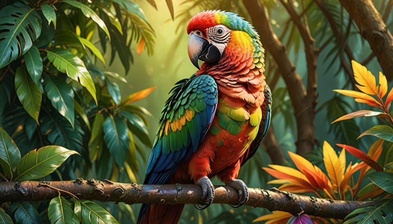Vibrant Parrot Portrait in Digital Painting Style