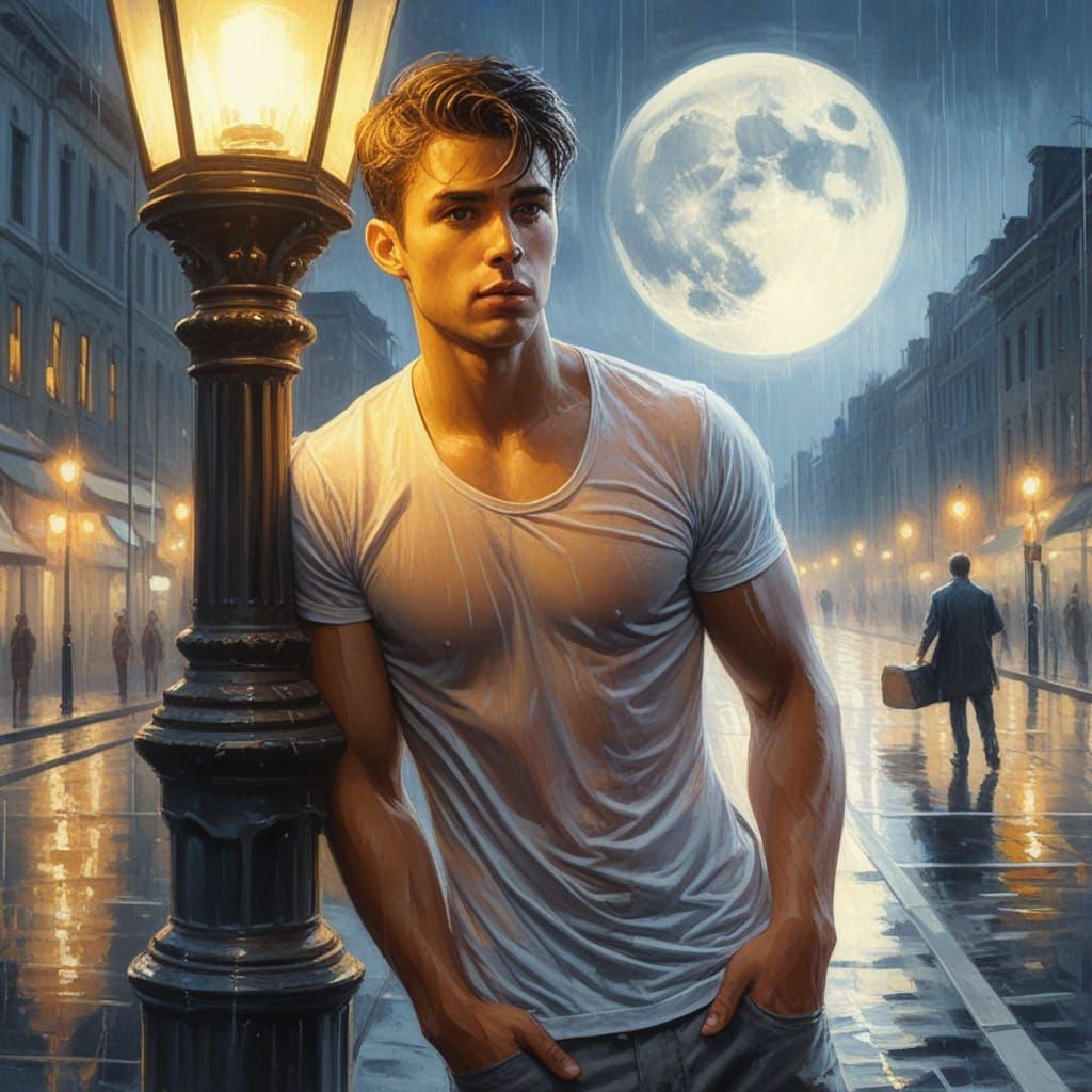 handsome young man in a wet t-shirt