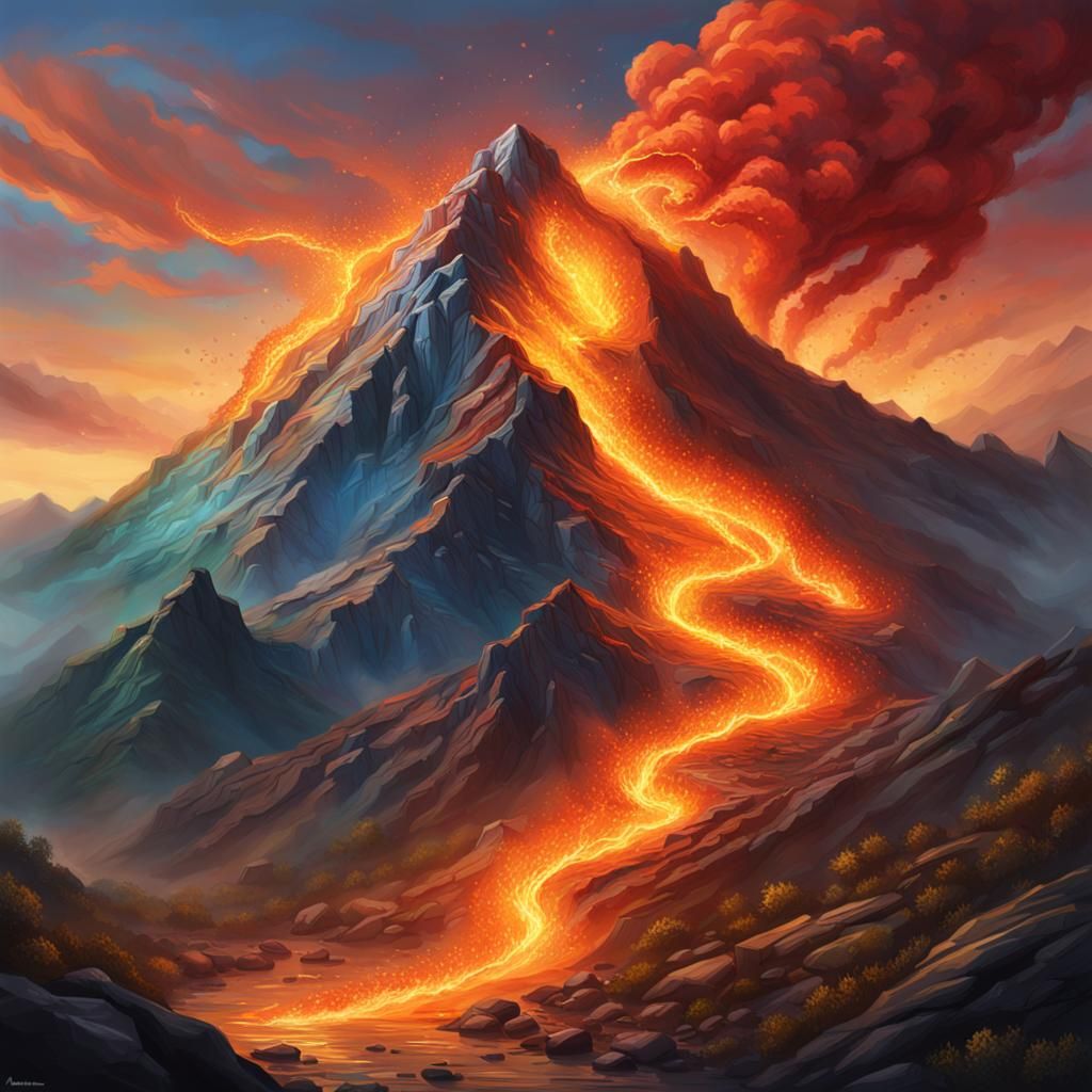 Hyperrealistic Fire Mountain Concept Art