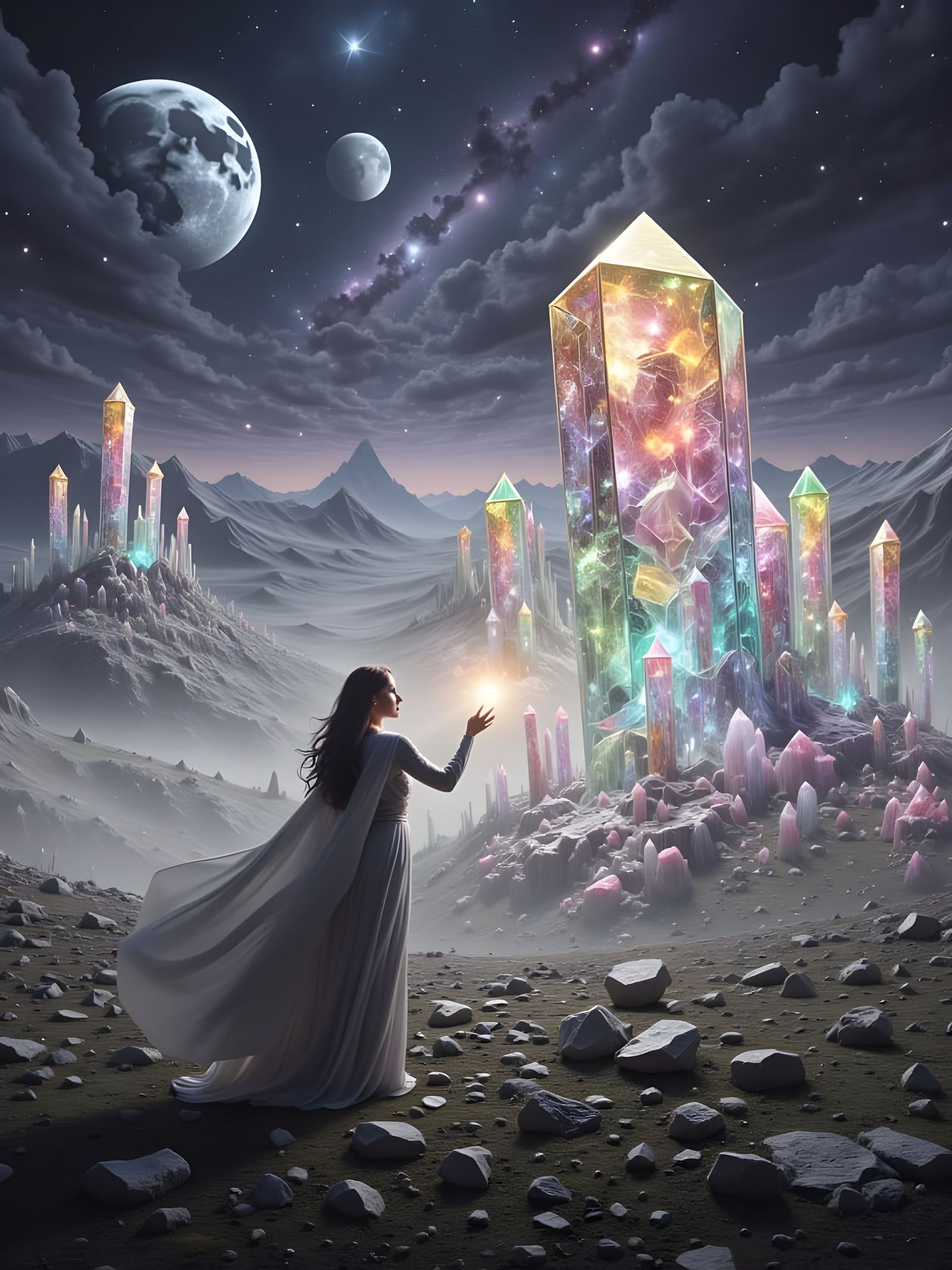 Surreal Alien Landscape with Bioluminescent Crystals and Neb...