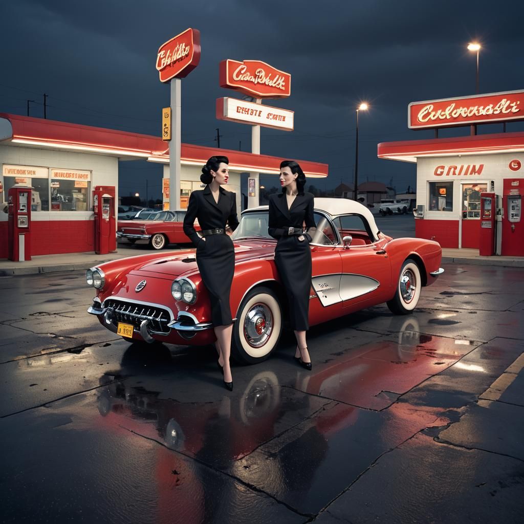 Vintage Corvette: Film Noir Scene