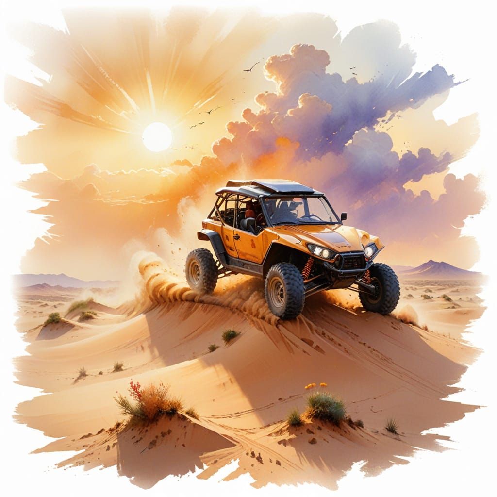 Desert Dune Buggy Race in Painterly Realism Style