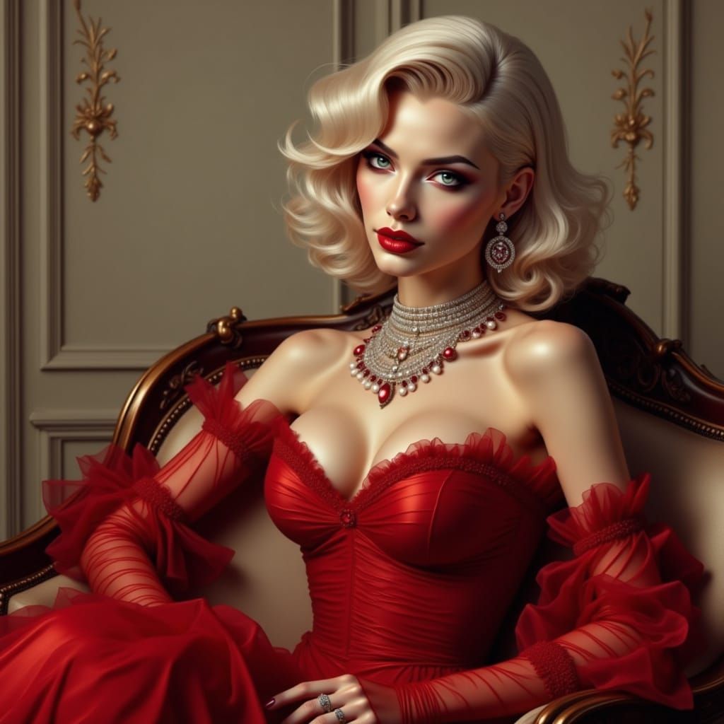 Ethereal Red-Carpet Beauty in Contemplation