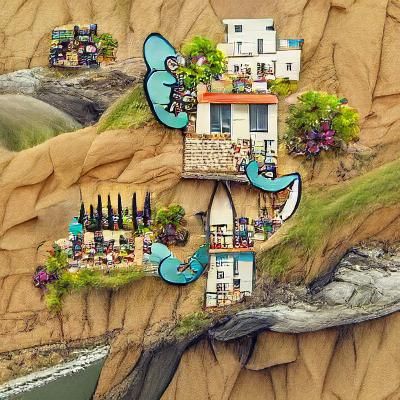 Whimsical Cliff-Side Village by the Ocean