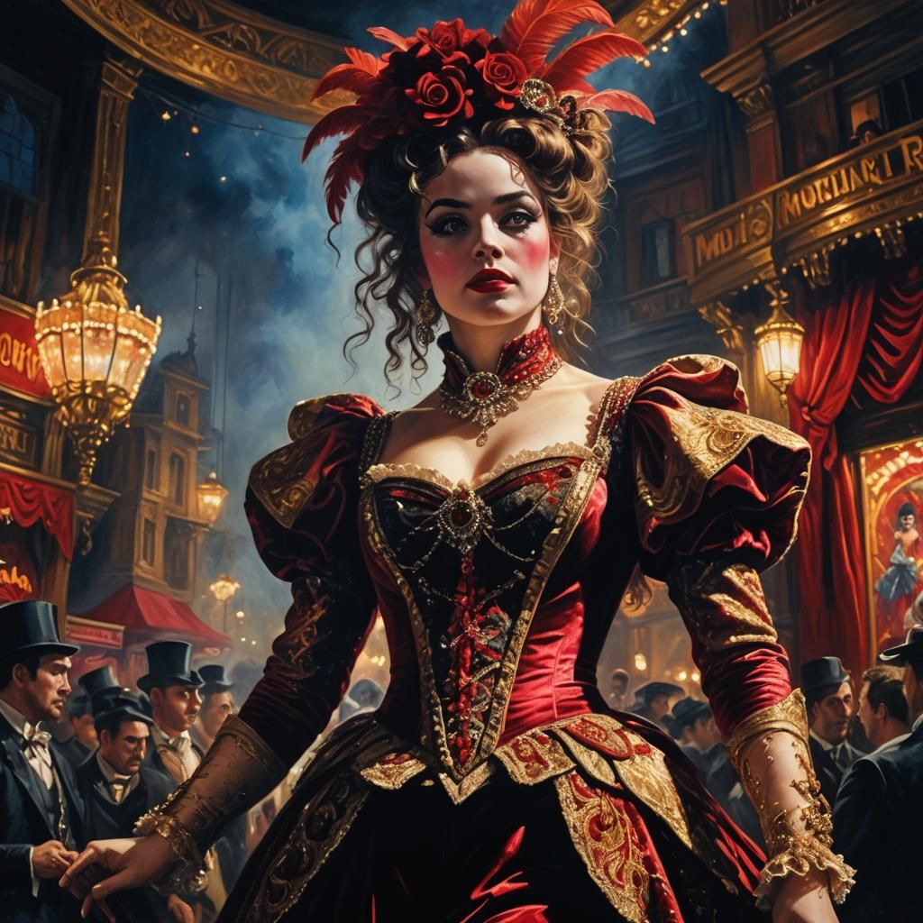 Moulin Rouge Performer in Dramatic Chiaroscuro Lighting