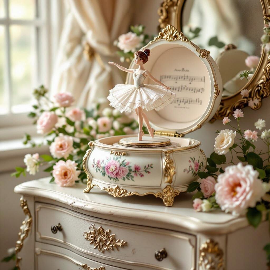 Whimsical Ballerina Music Box with Floral Accents