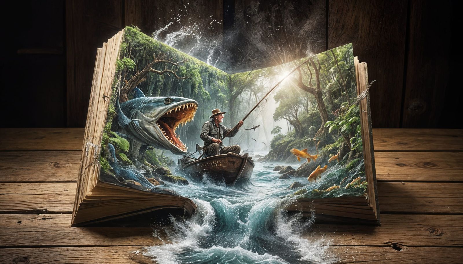 Fisherman Emerges From Magical Book Portal