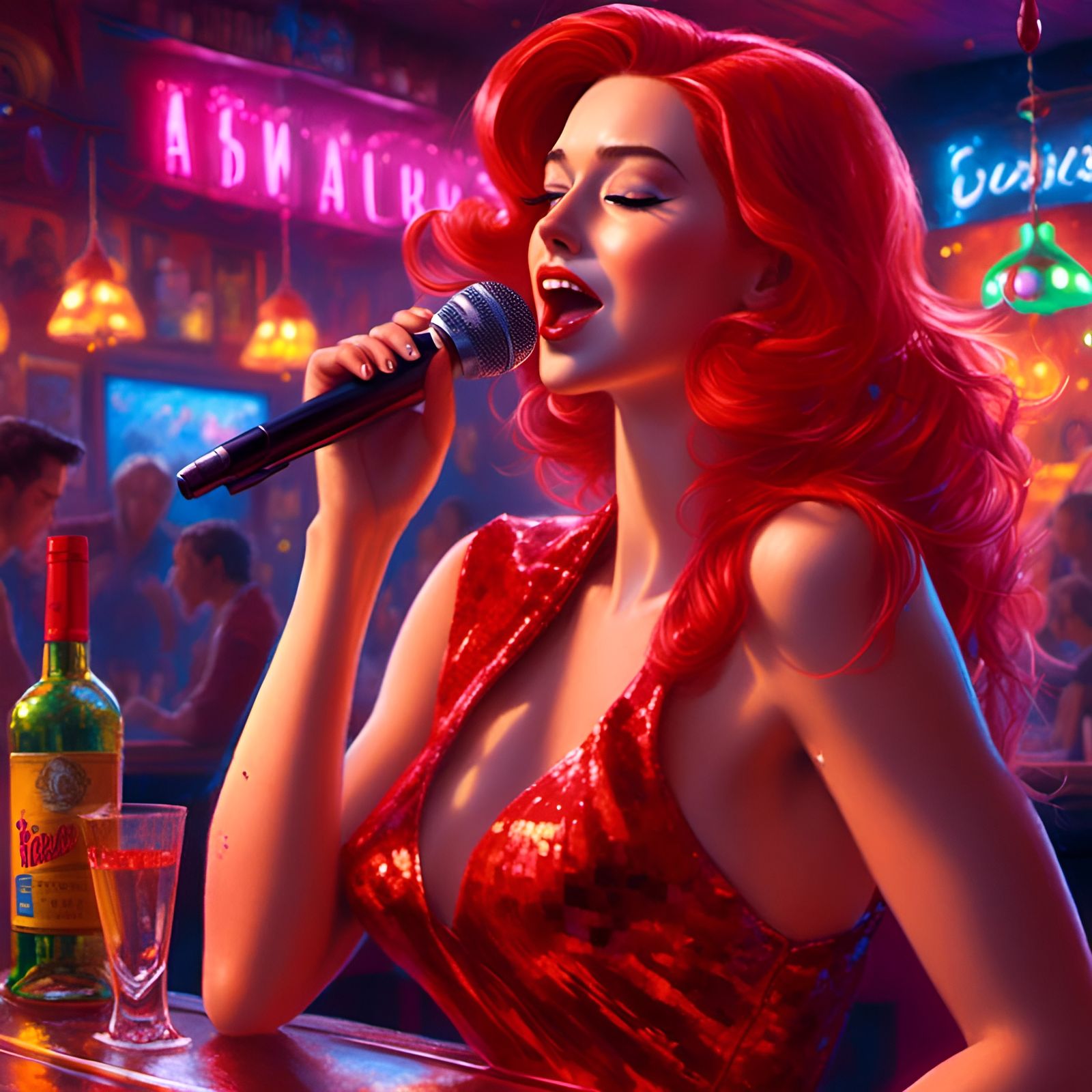 Jessica Rabbit Sings in Hyperrealistic Splash Art