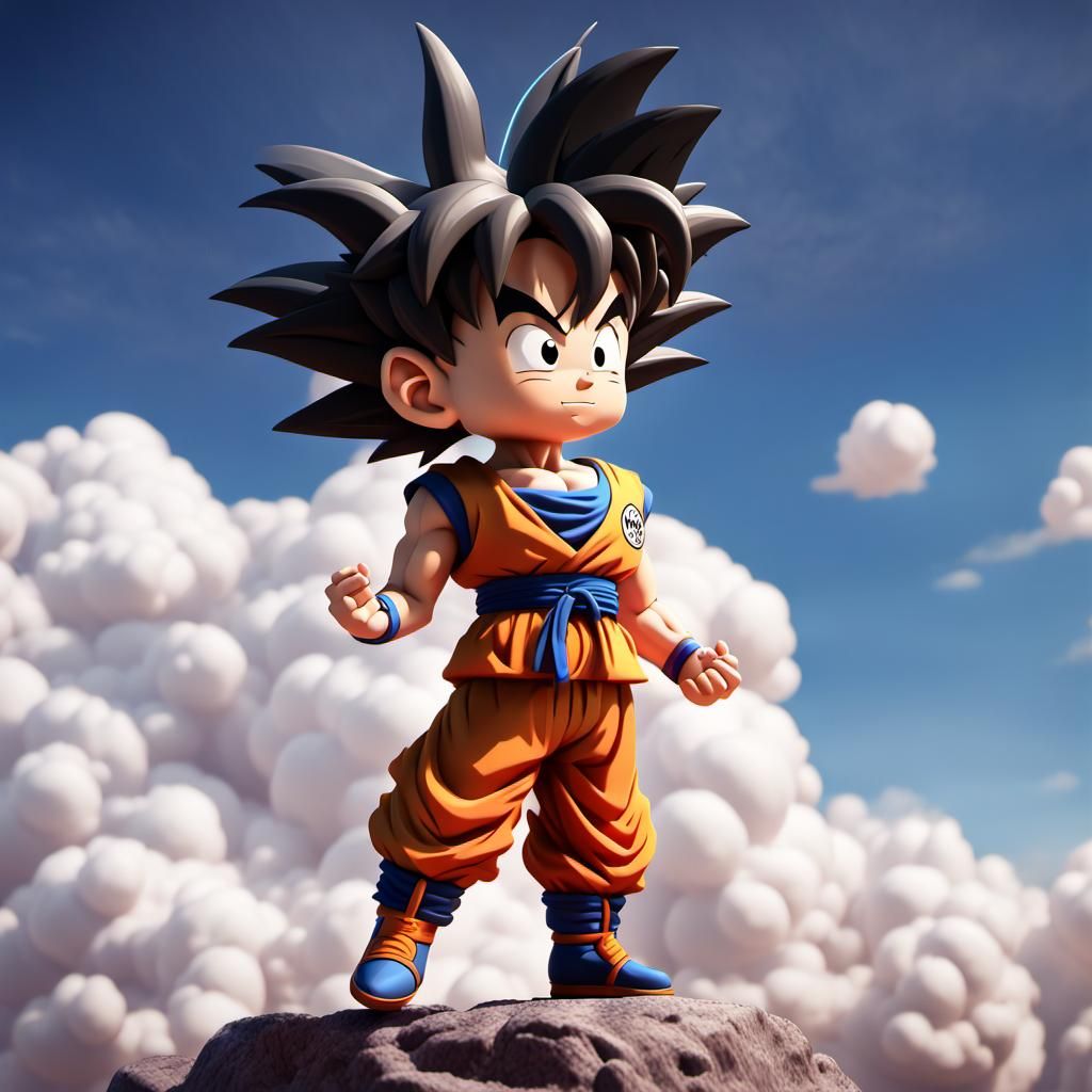 Bobblehead Son Goku from Dragon Ball. Kawaii style. Above th...