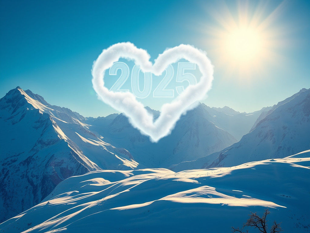Snow Mountains with Heart Cloud and 2025