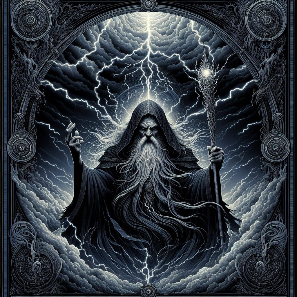 Mystical Wizard Summoning Lightning Storm