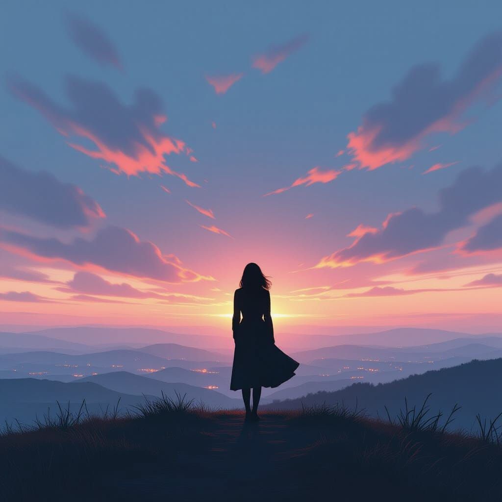 Solitary Woman in Dreamlike Landscape, Hyperrealism