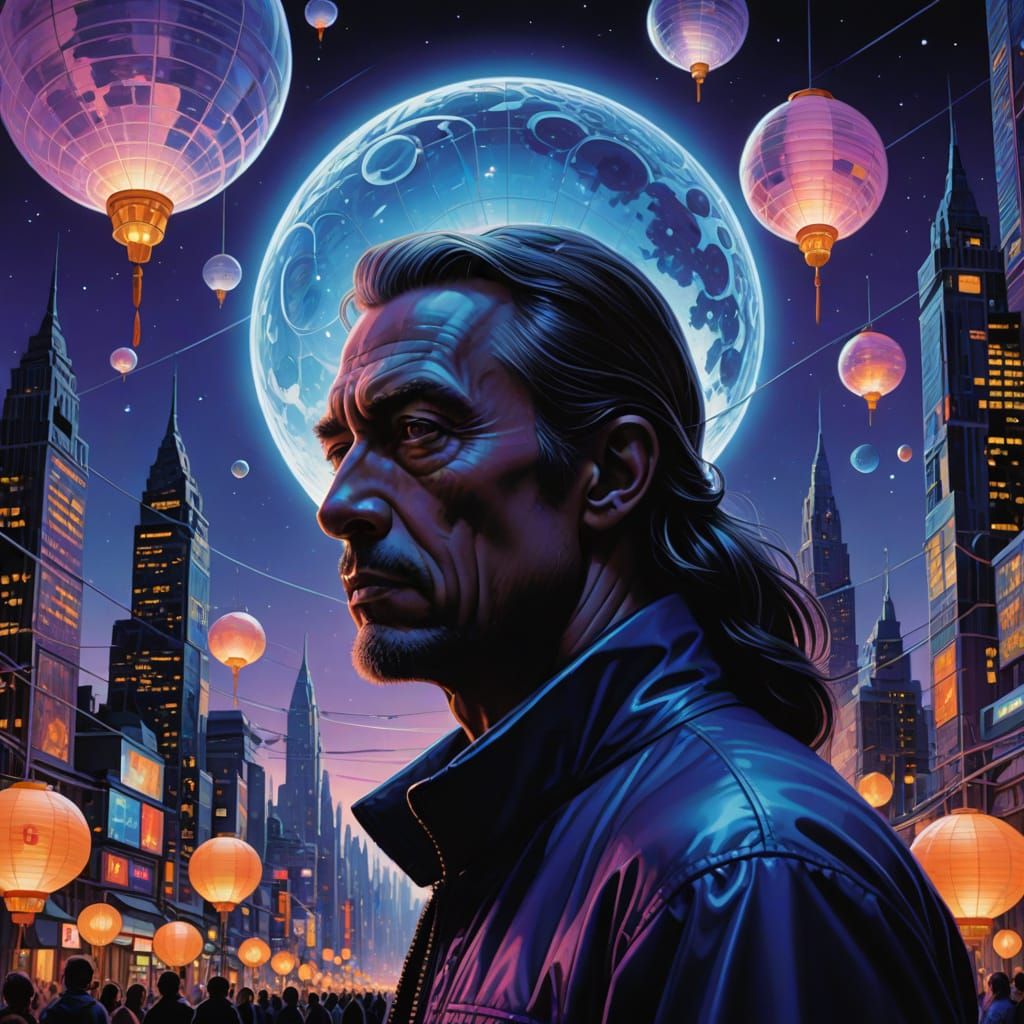 Cosmic Lanterns Light Futuristic Cityscape at Dusk