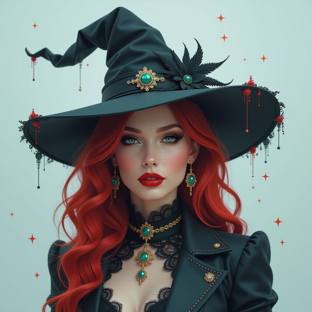 Redhead Witch Portrait with Glitch Art Effects