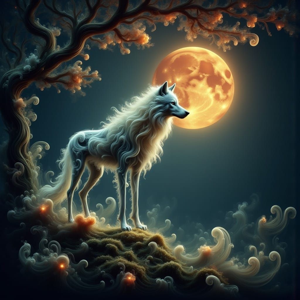 Ethereal Wolf Spirit in Fantasy Forest