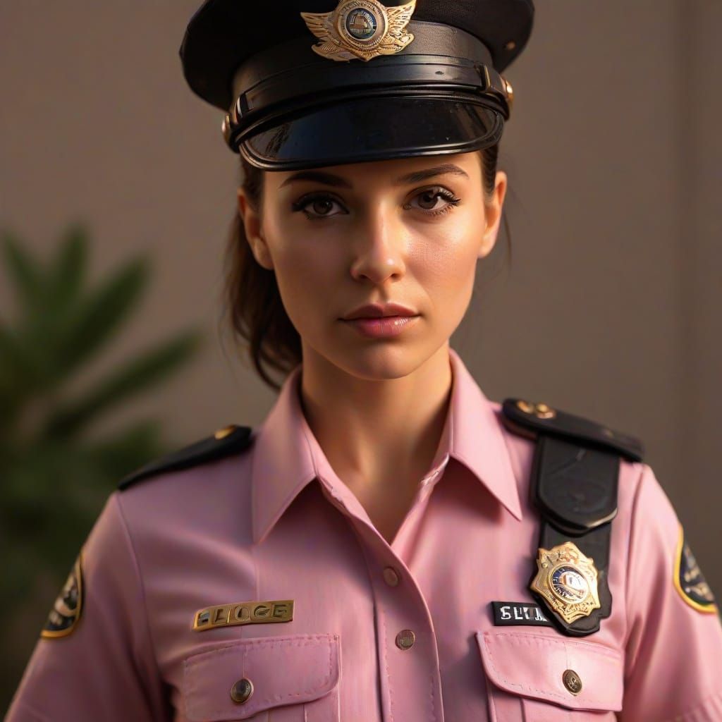 Sultry Police Officer in Rose Croc Top under Blazing Heat