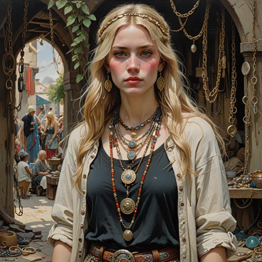 Woman with Jewelry in Oil Painting Style