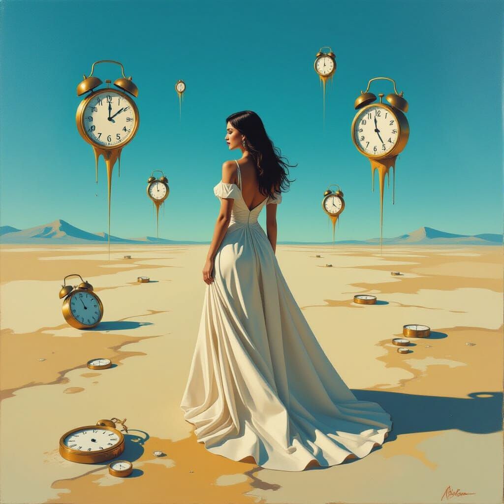 Surreal Dreamscape with Woman in Flowing Dress