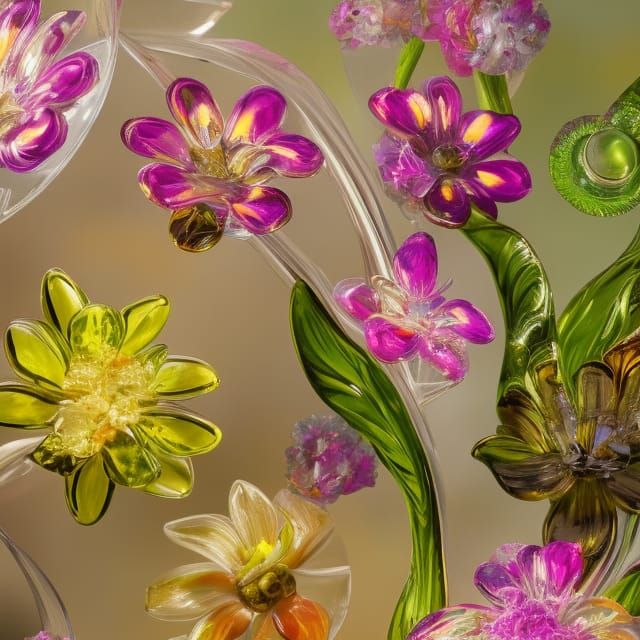 Exotic Living Glass Flowers in Natural Light