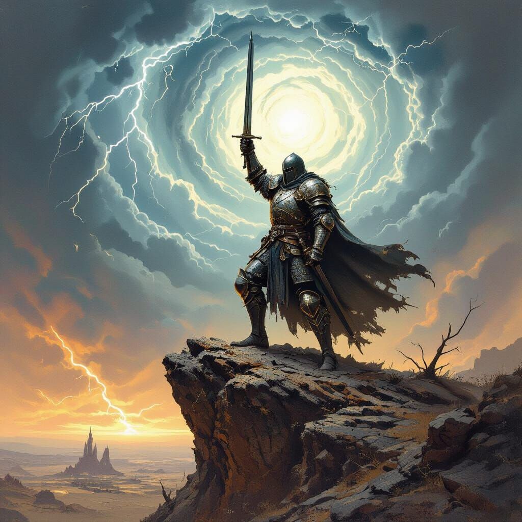 Knight in Desolate Wasteland: Dark Fantasy Art