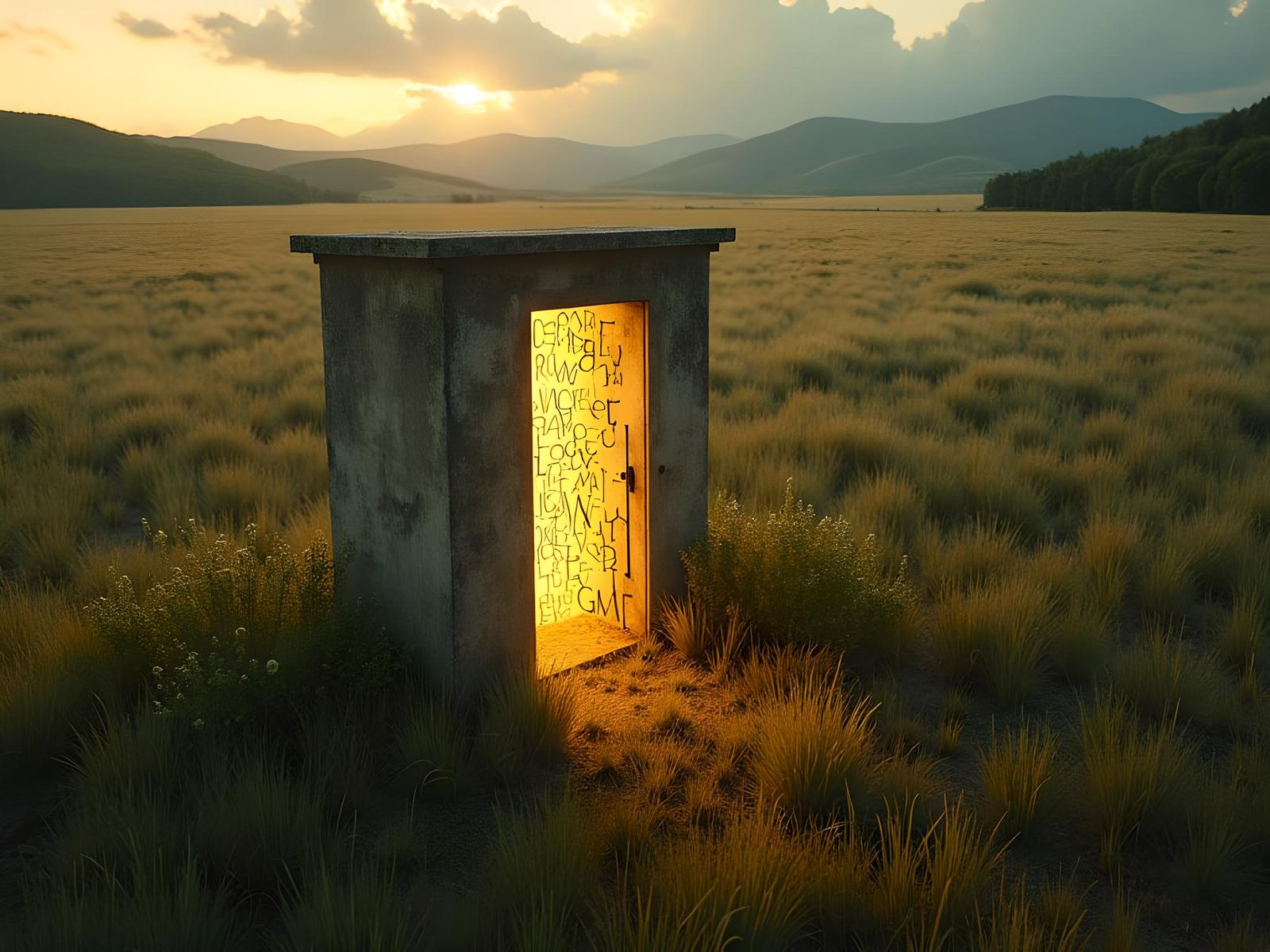 Eerie Golden Door in Calligraphy Country Field