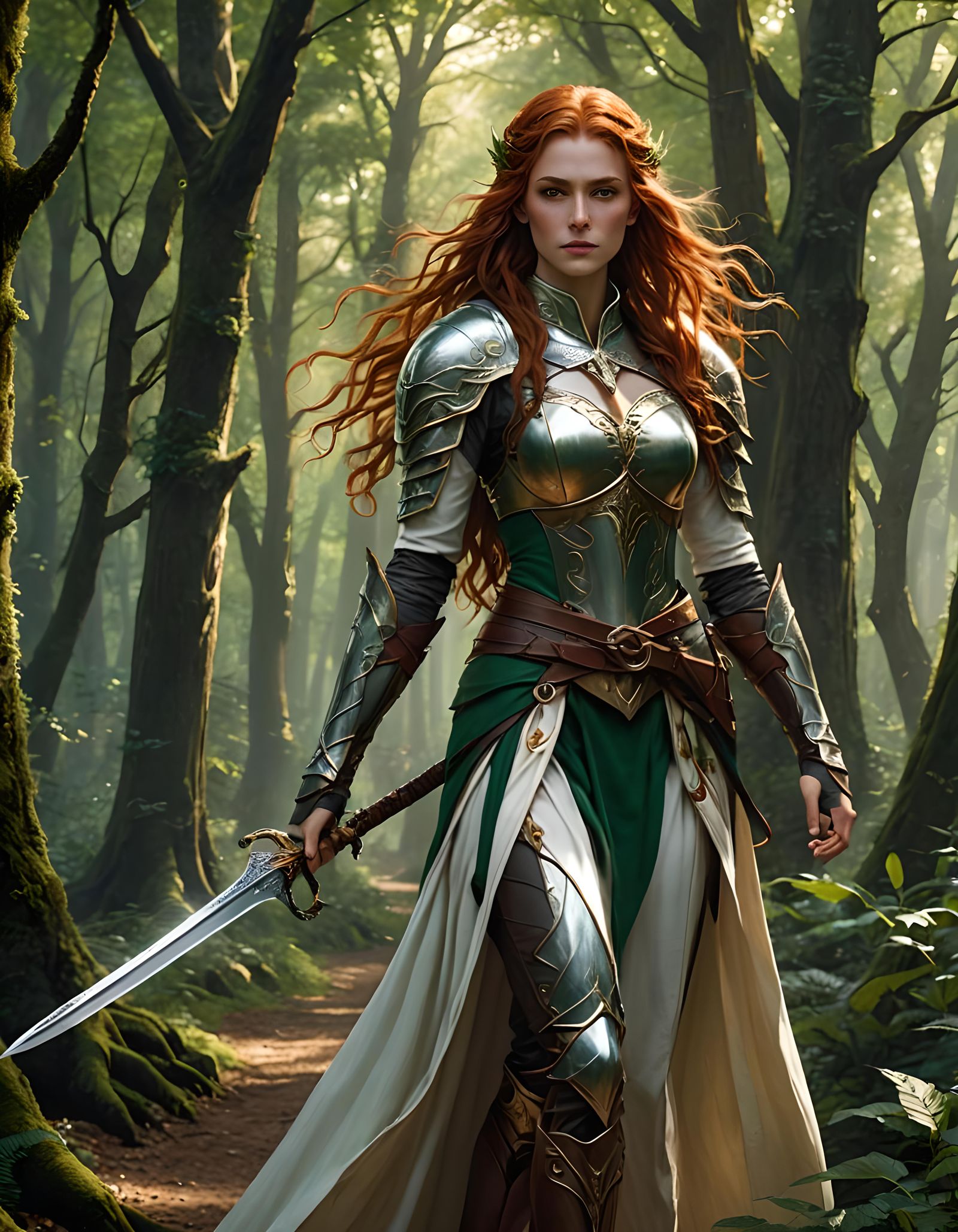 High Elf Bladesinger on Forest Path - Cinematic Film Still