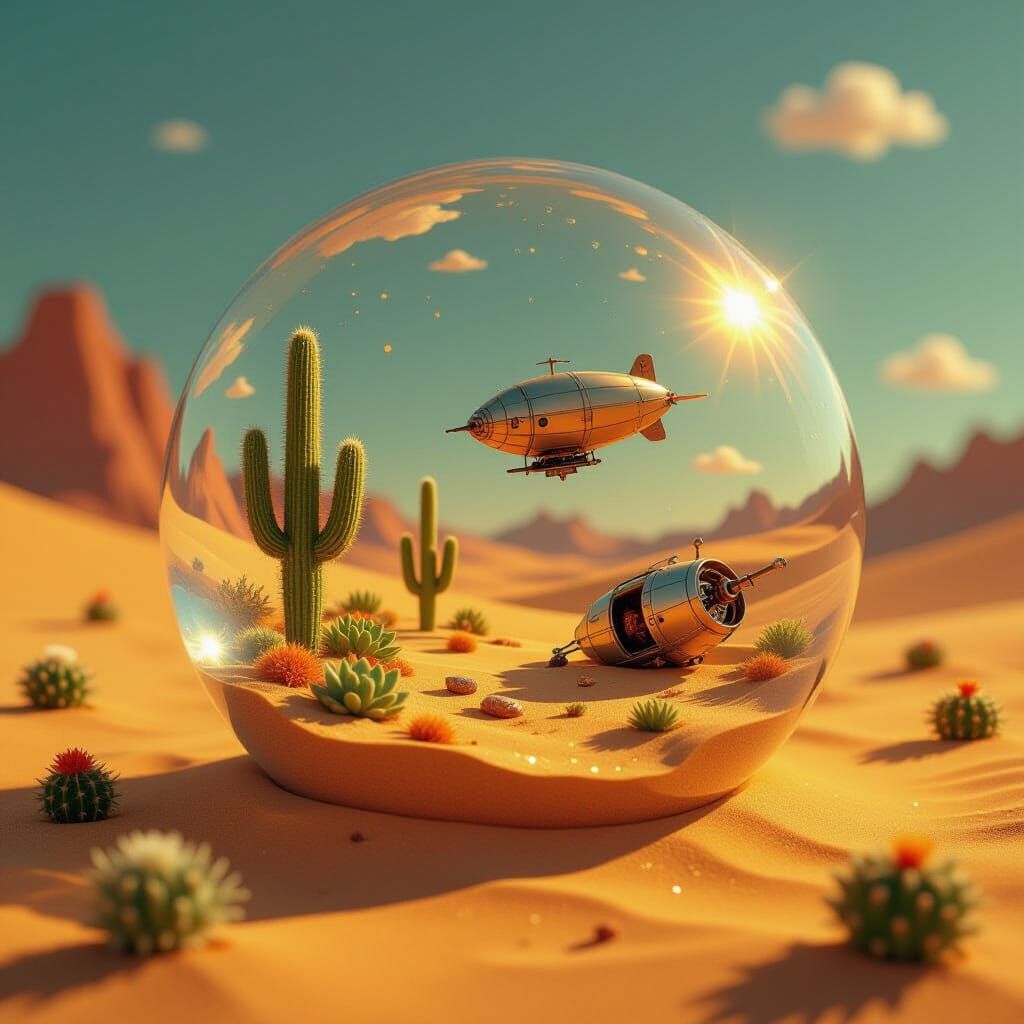Desert Landscape in Glass Orb, Ghibli Style