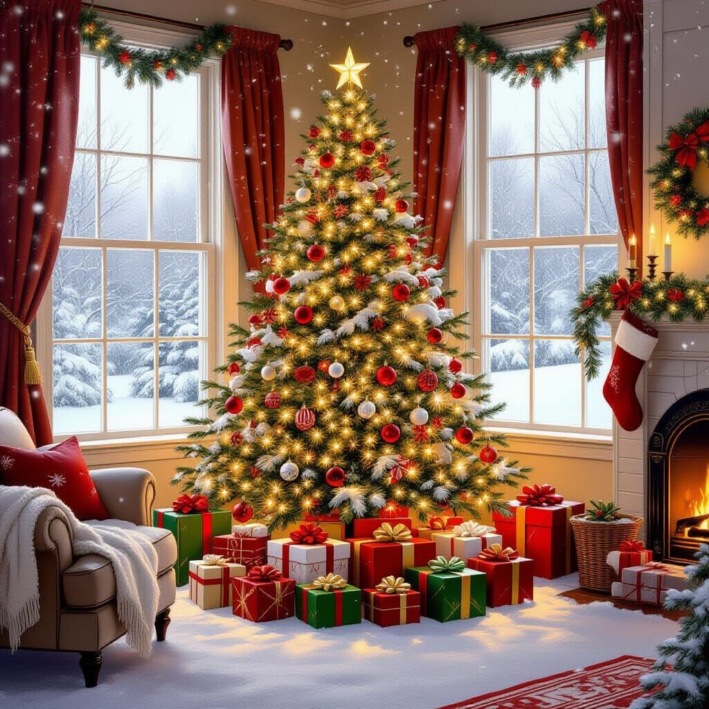 Cozy Christmas Living Room with Glowing Lights