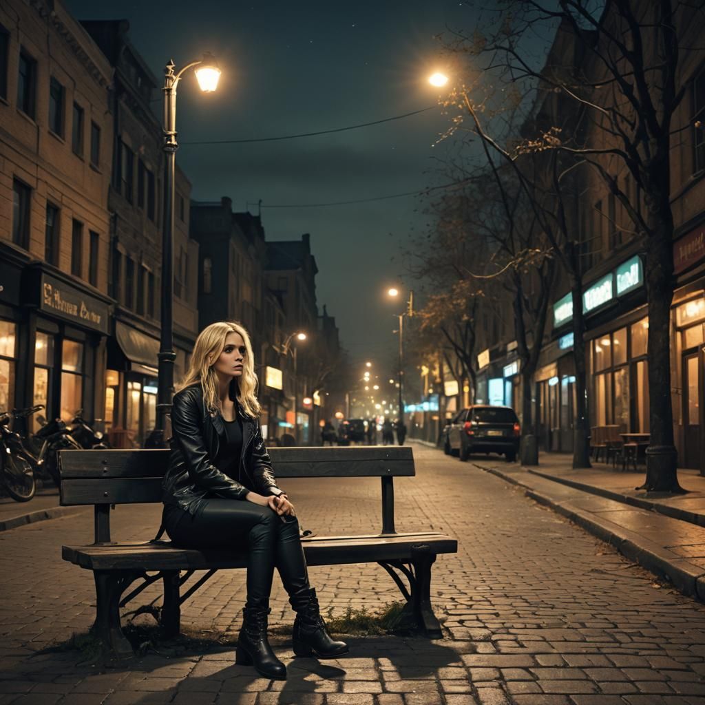 Eerie Night Scene: Woman on Deserted Street
