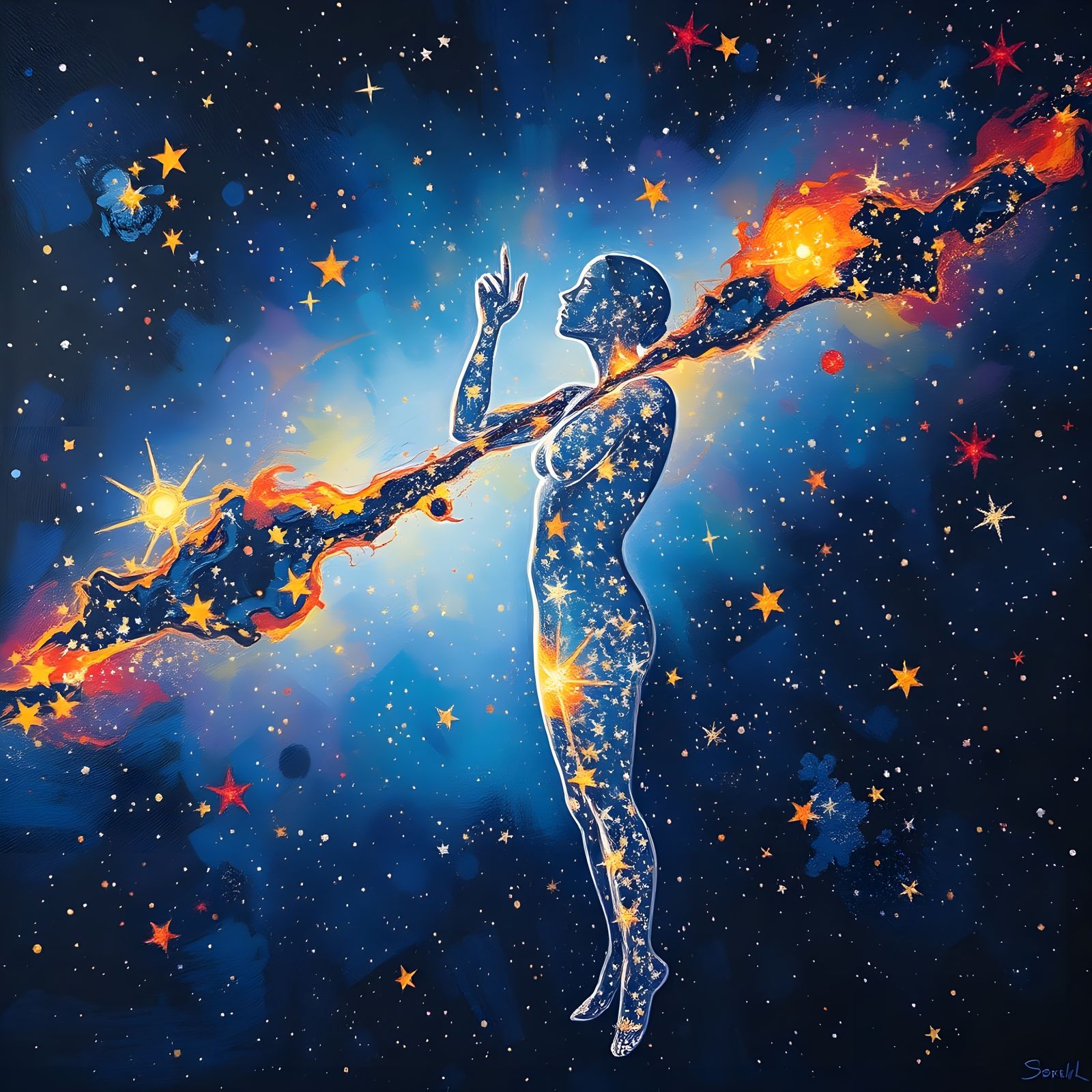 Cosmic Unity in Vibrant Impasto