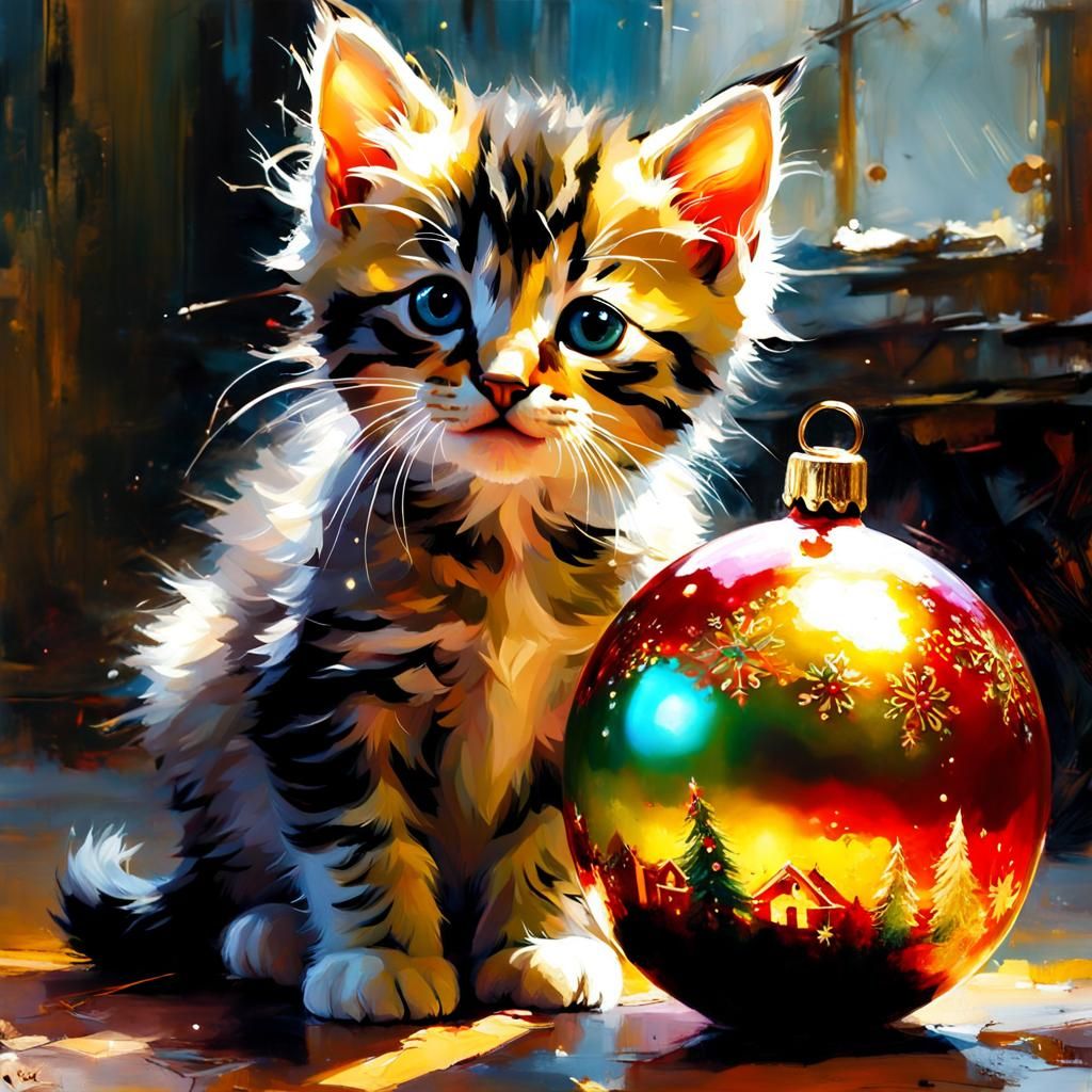 Kitten's Christmas Ornament: Detailed Matte Painting