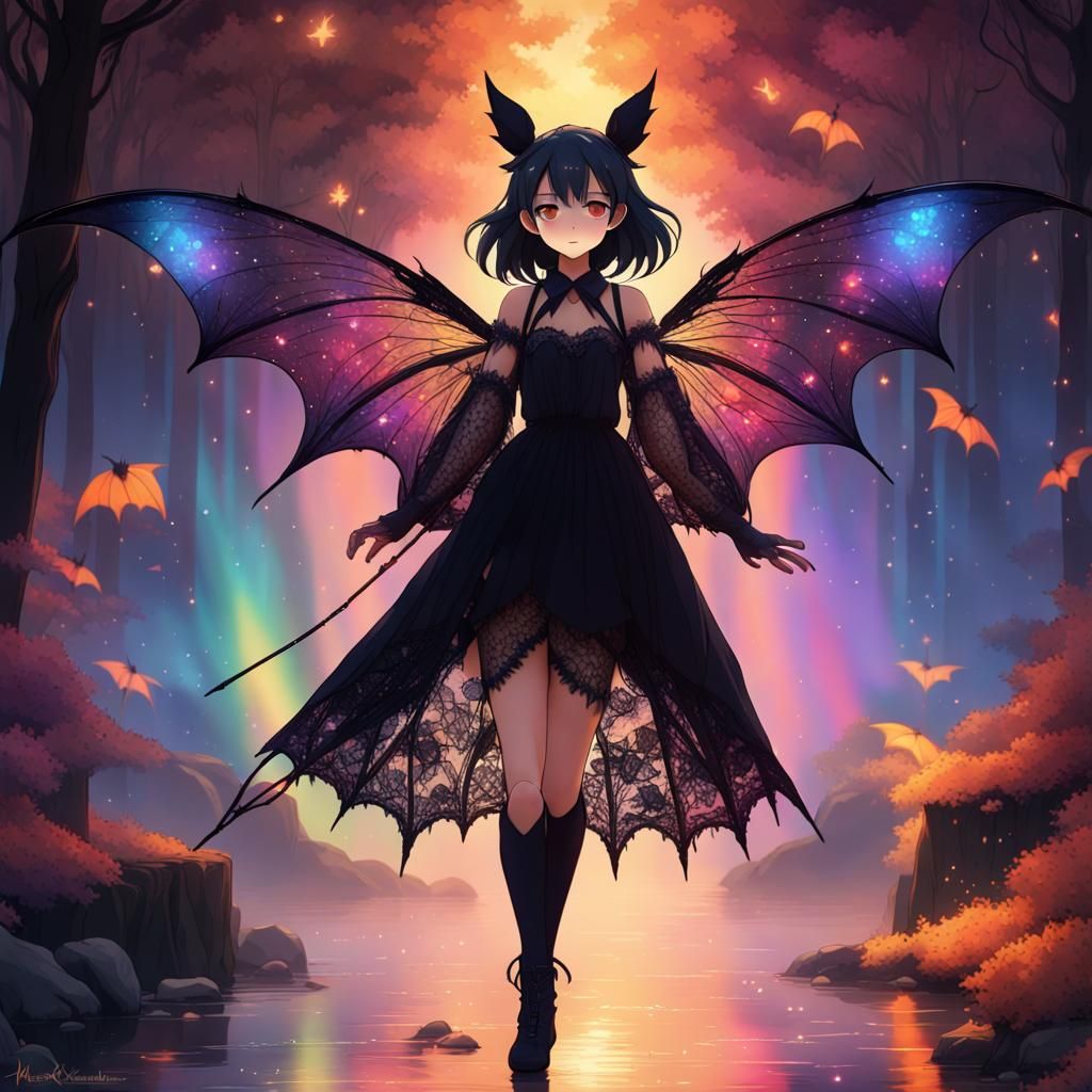 Dark Fairy with Black Wings in Anime Style