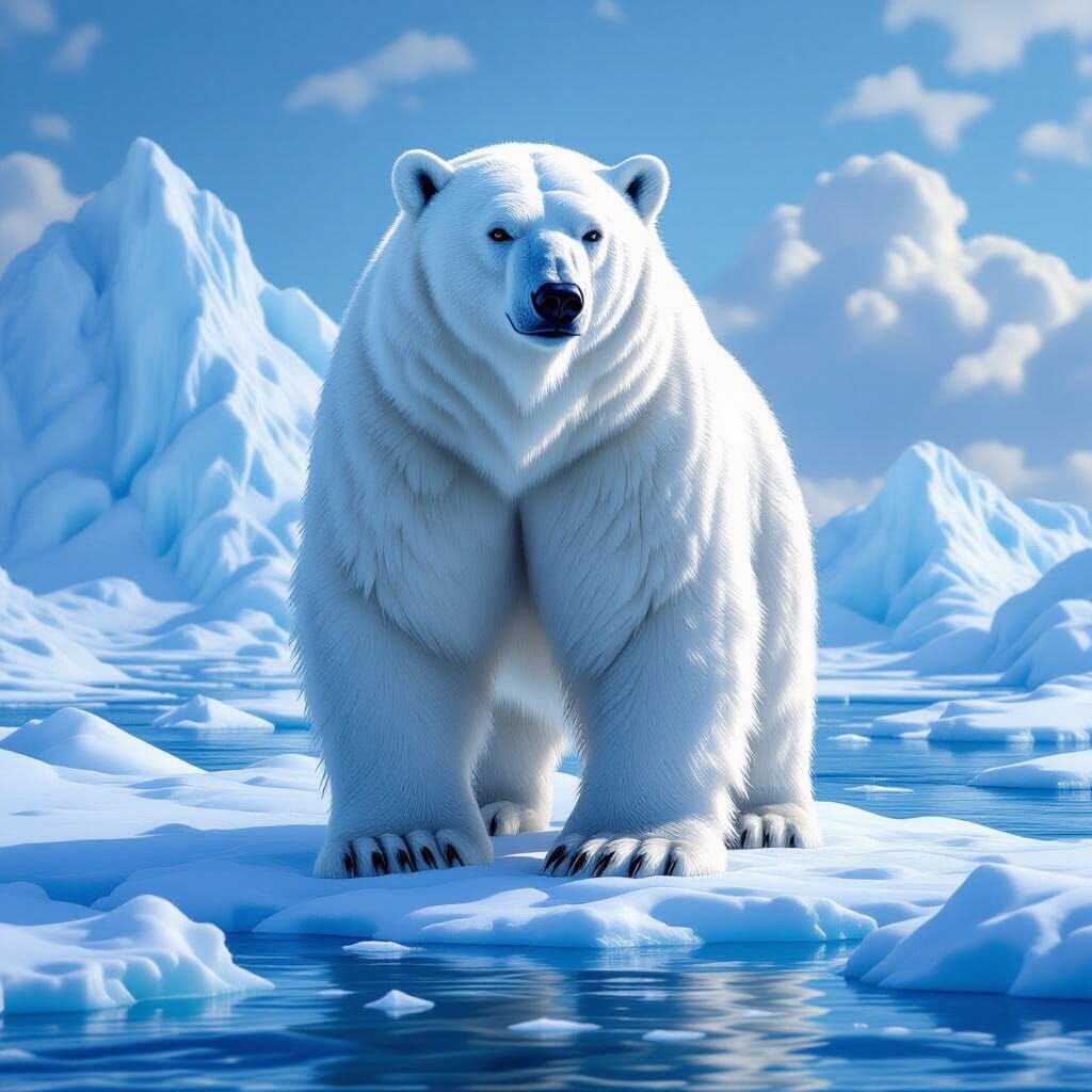 Feathered Polar Bear on Ice Flow in Hyperrealism Style