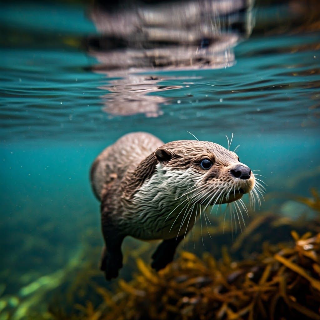 Otter Dives into Turquoise Depths