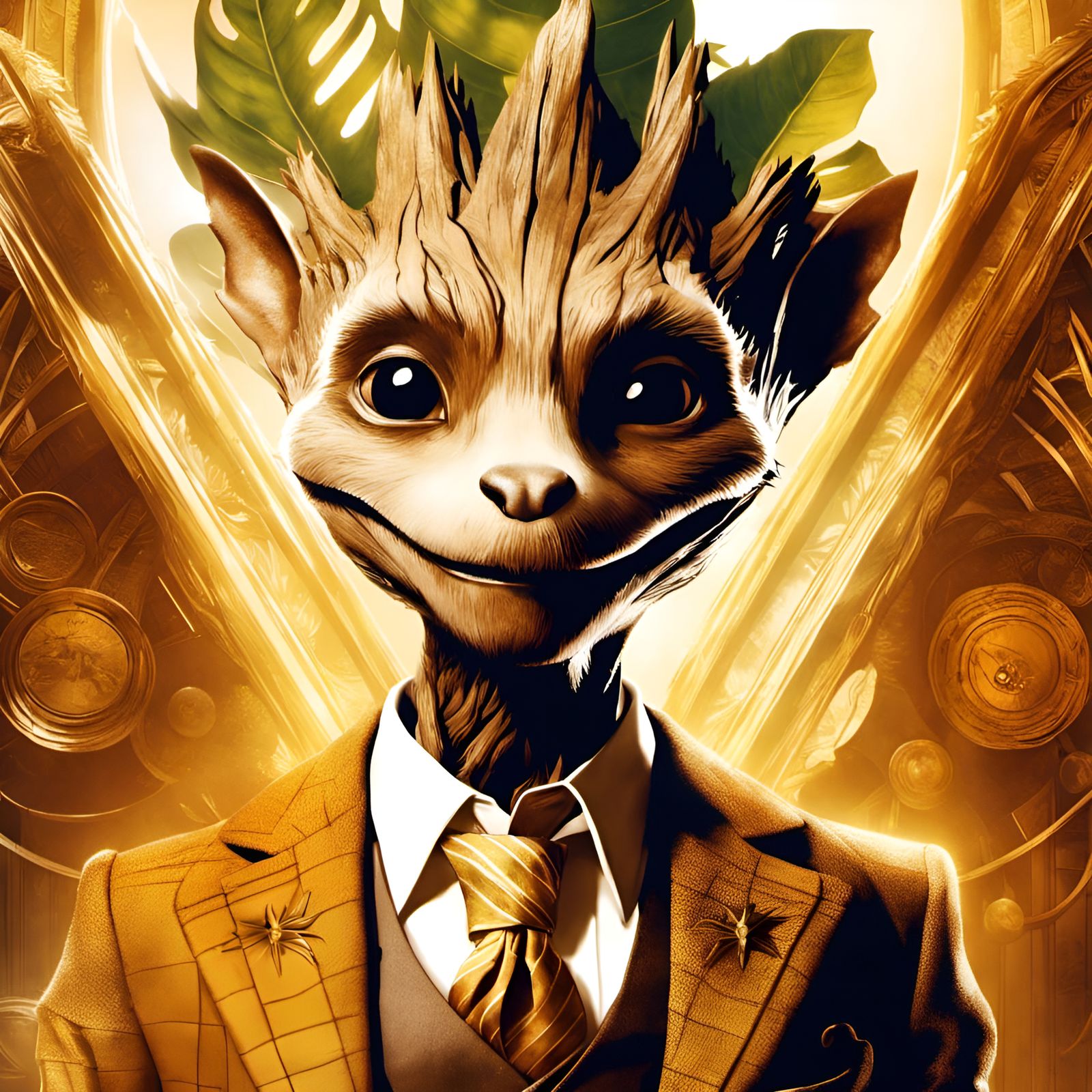 Groot as Newt Scamander: Sepia Portrait