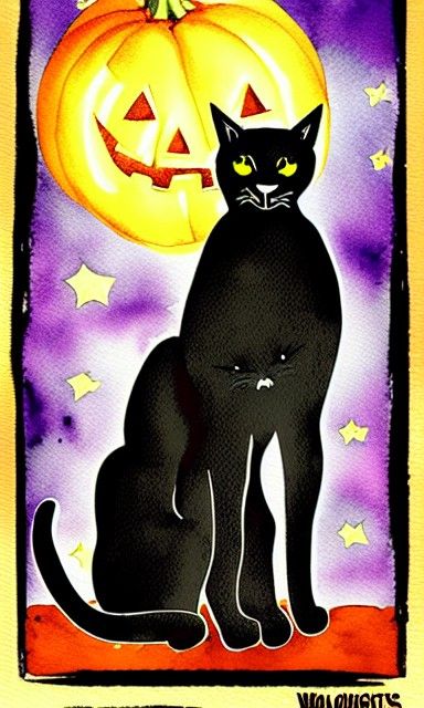 Halloween Night: Black Cat and Witches in Pop Art