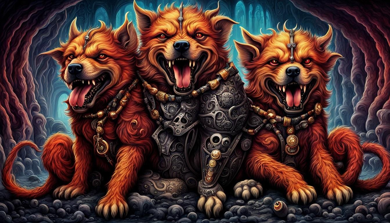 Cute Mythical Cerberus Belly Rub in Hell