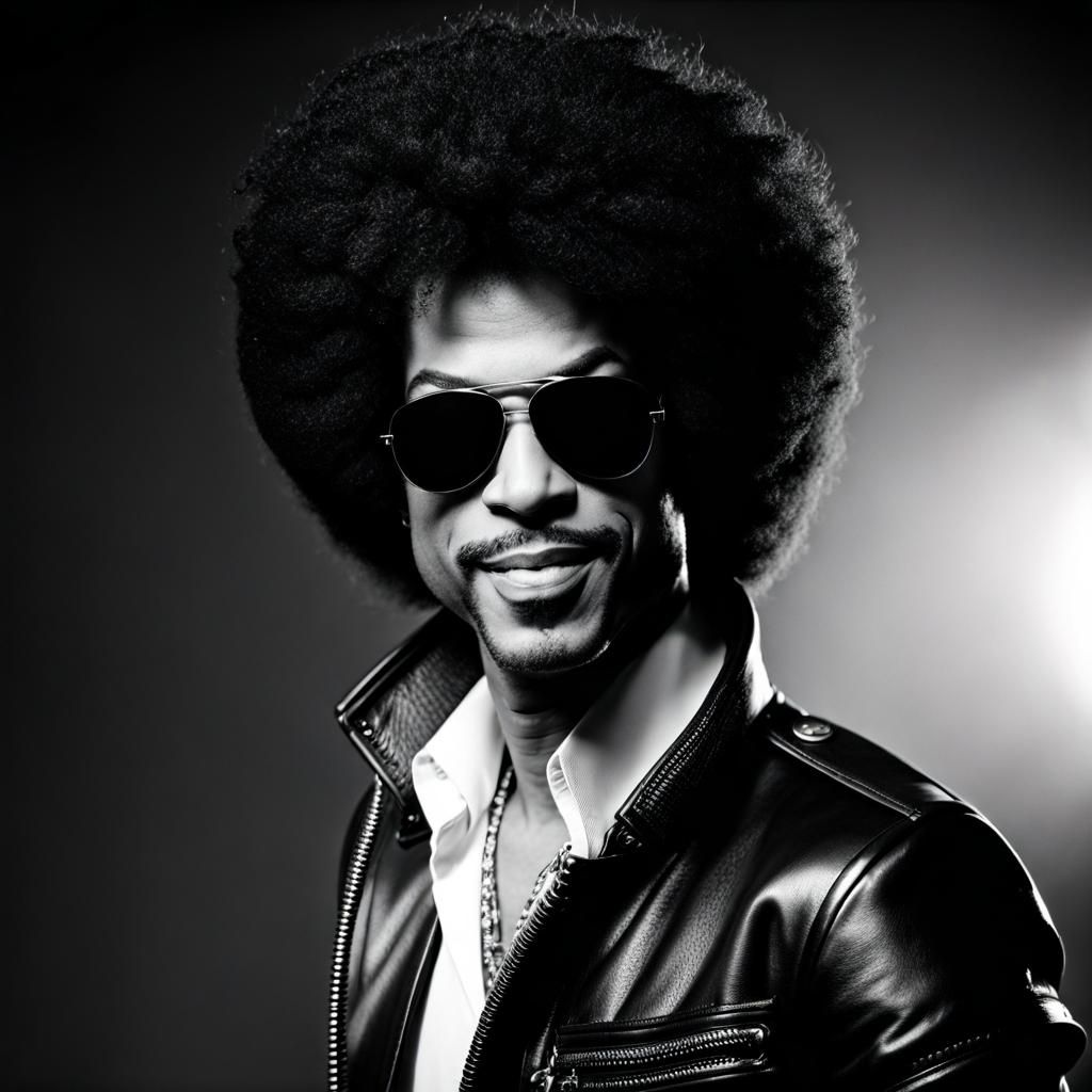 Monochrome Portrait of Prince with Afro and Smile