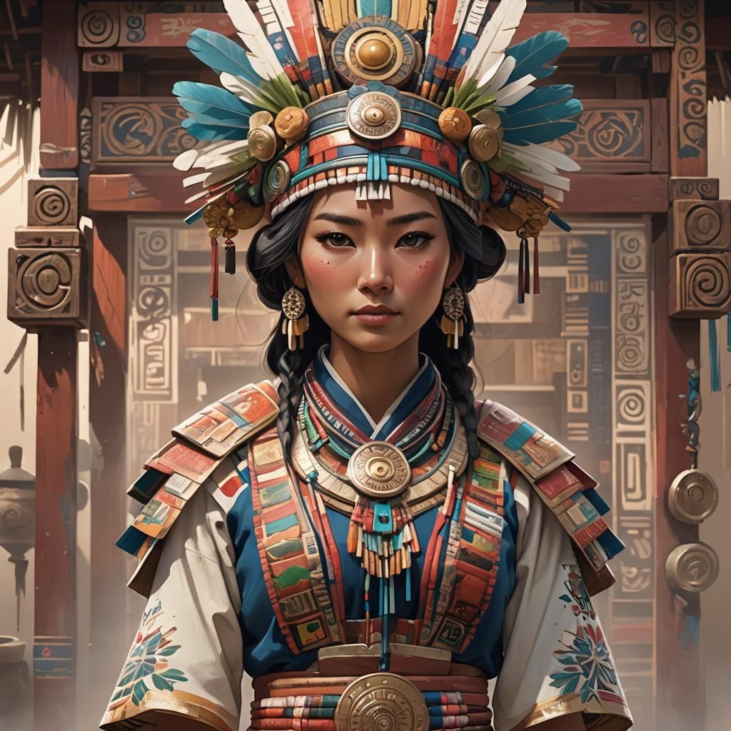 Mesoamerican Woman in Traditional Dress, Digital Painting