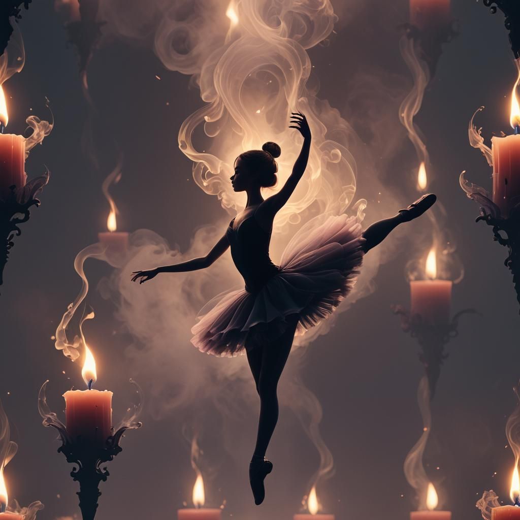 Ballerina Candle Smoke Silhouette: Detailed Matte Painting