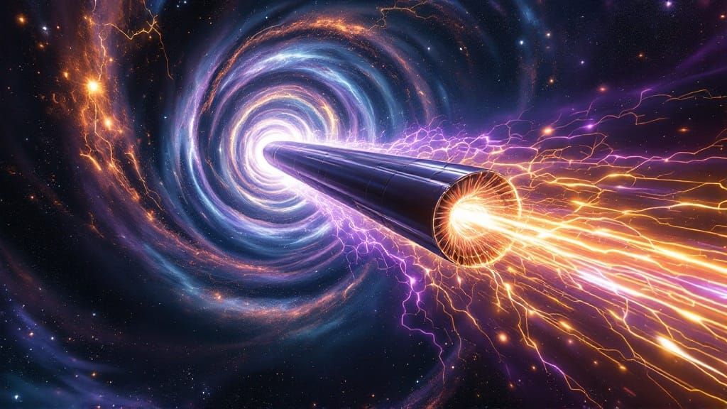 Surreal Spacecraft Approaches Cosmic Vortex in Mirror Shine