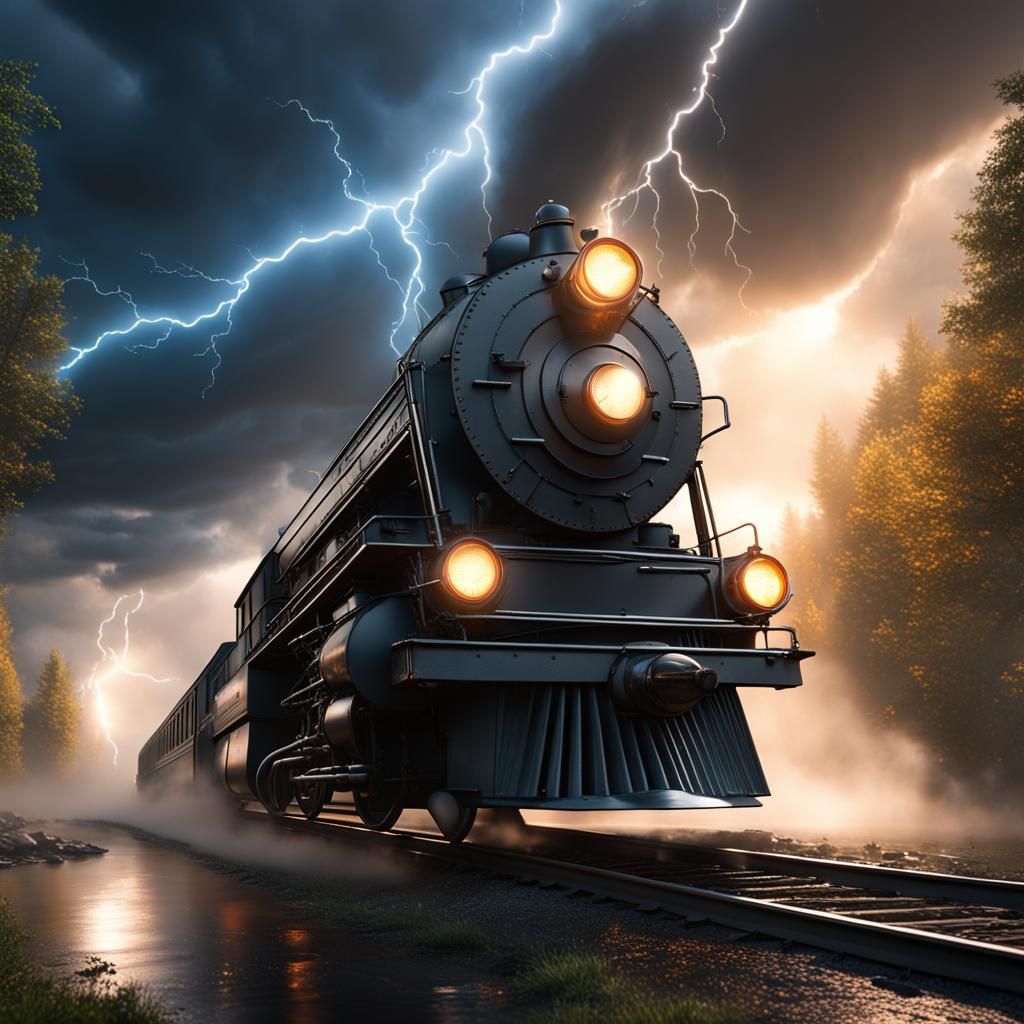 Fantastical Polar Express DeLorean in Thunderstorm